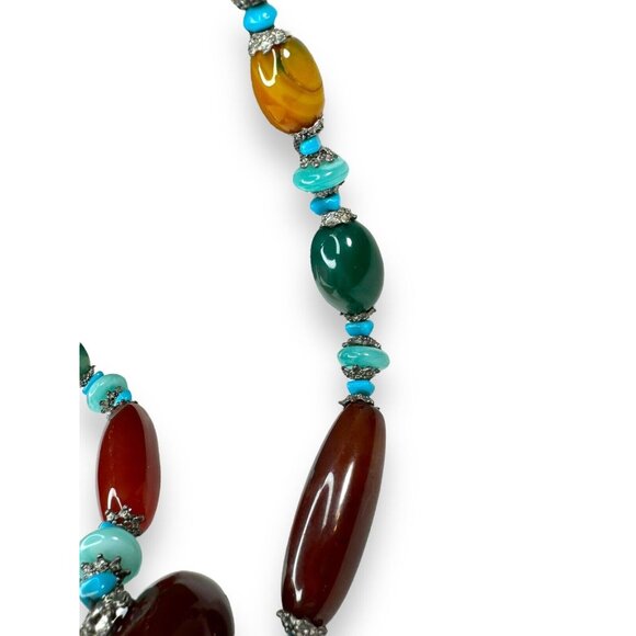 Long Stone Bead Necklace Mixed Gemstones and Glass 30" Boho Beaded Statement - Picture 8 of 16